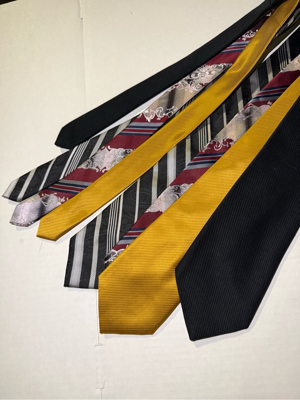 Classic Men's Neck Tie Bundle - Black, Gold, Burgundy, Gray Stripes